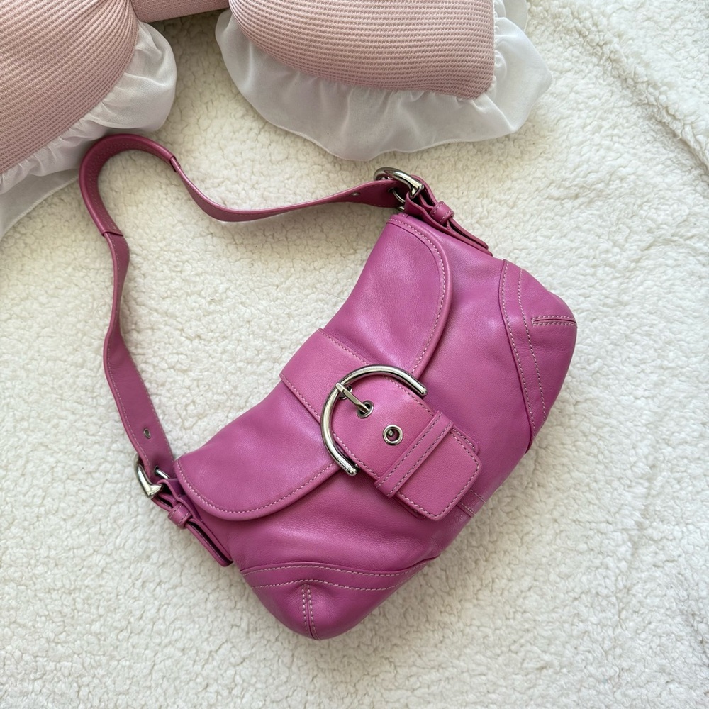 Coach Y2K Small Barbie Pink Leather Hobo Silver Buckle Bag